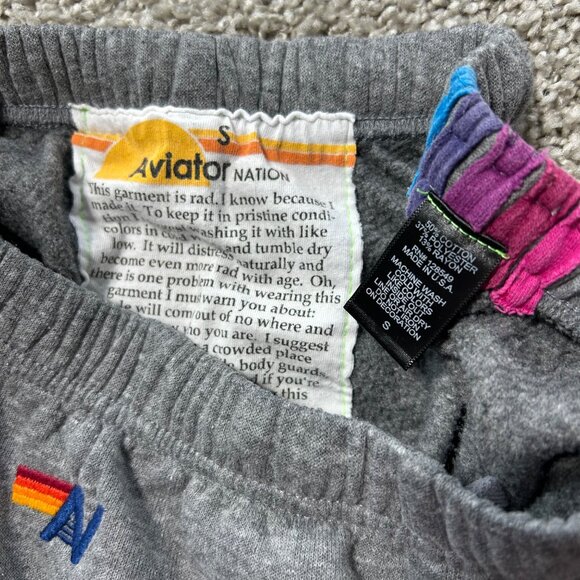 Aviator Nation Women's Small 5 Stripe Sweatpants in Heather Grey & Pink - Picture 4 of 9